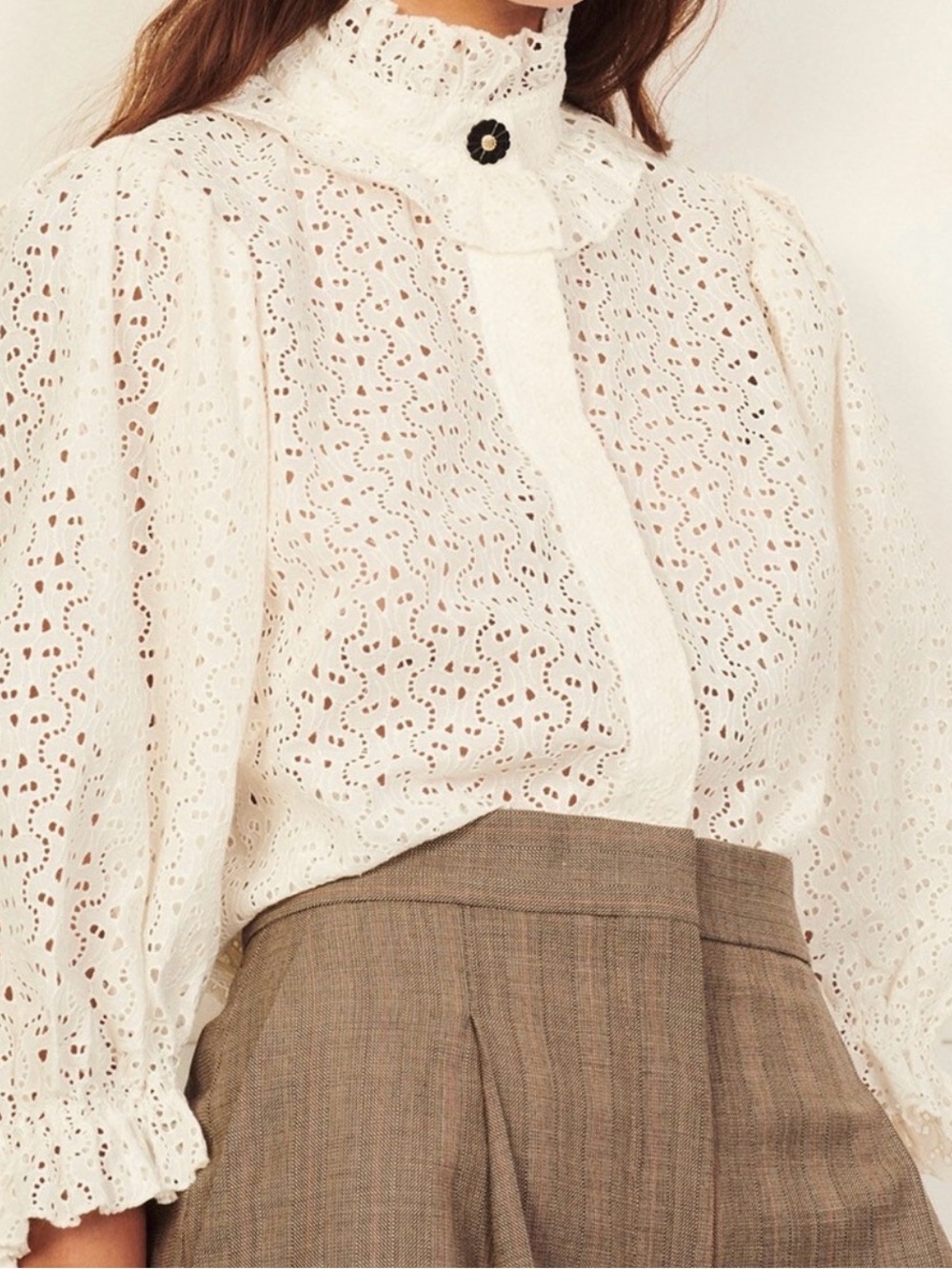 Preowned Sandro high neck ivory blouse